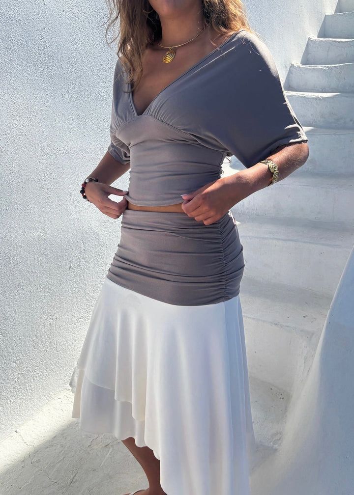 Zenia Top + Aia Nederdel Sæt - Taupe/Creme - ByStenholt.dk
