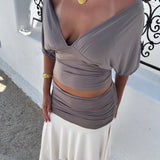 Zenia Top + Aia Nederdel Sæt - Taupe/Creme - ByStenholt.dk