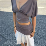 Zenia Top + Aia Nederdel Sæt - Taupe/Creme - ByStenholt.dk